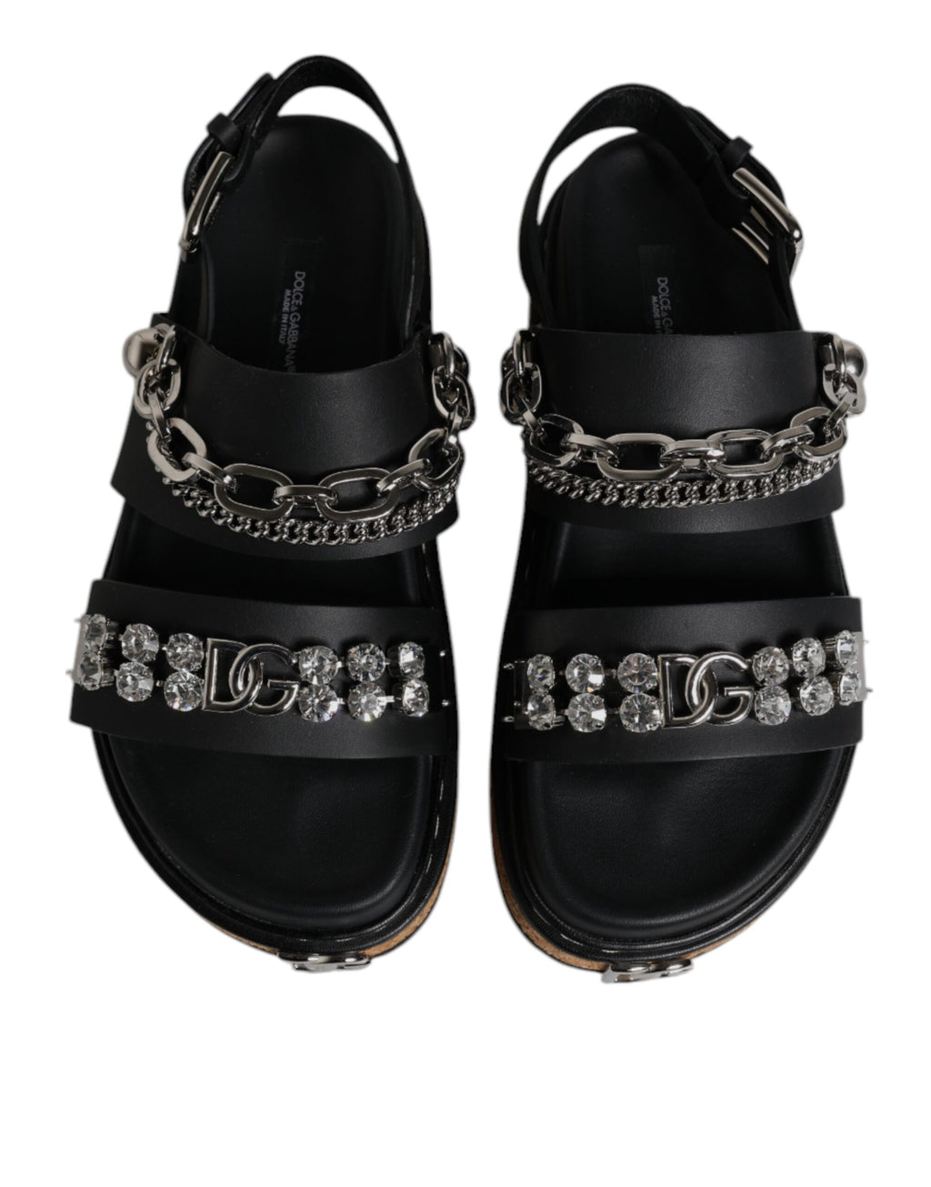 Dolce & Gabbana Black Crystal Embellish Strap Sandals Shoes