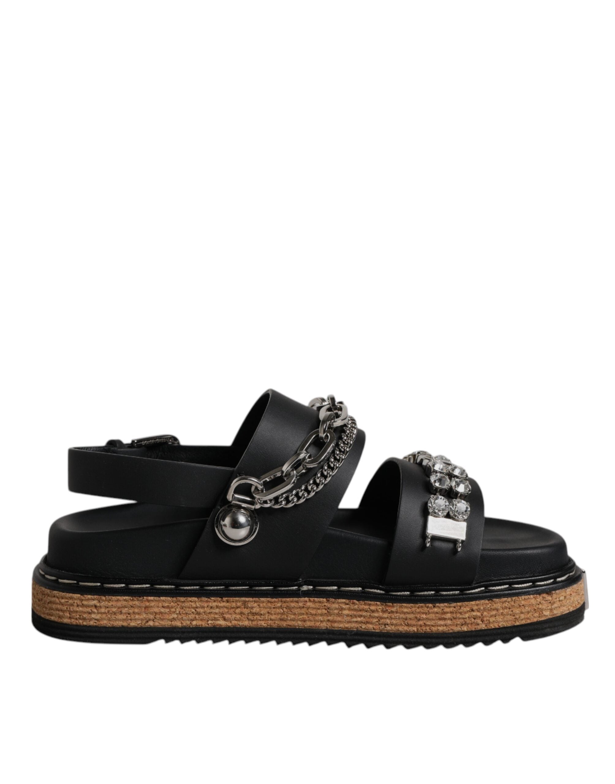 Dolce & Gabbana Black Crystal Embellish Strap Sandals Shoes