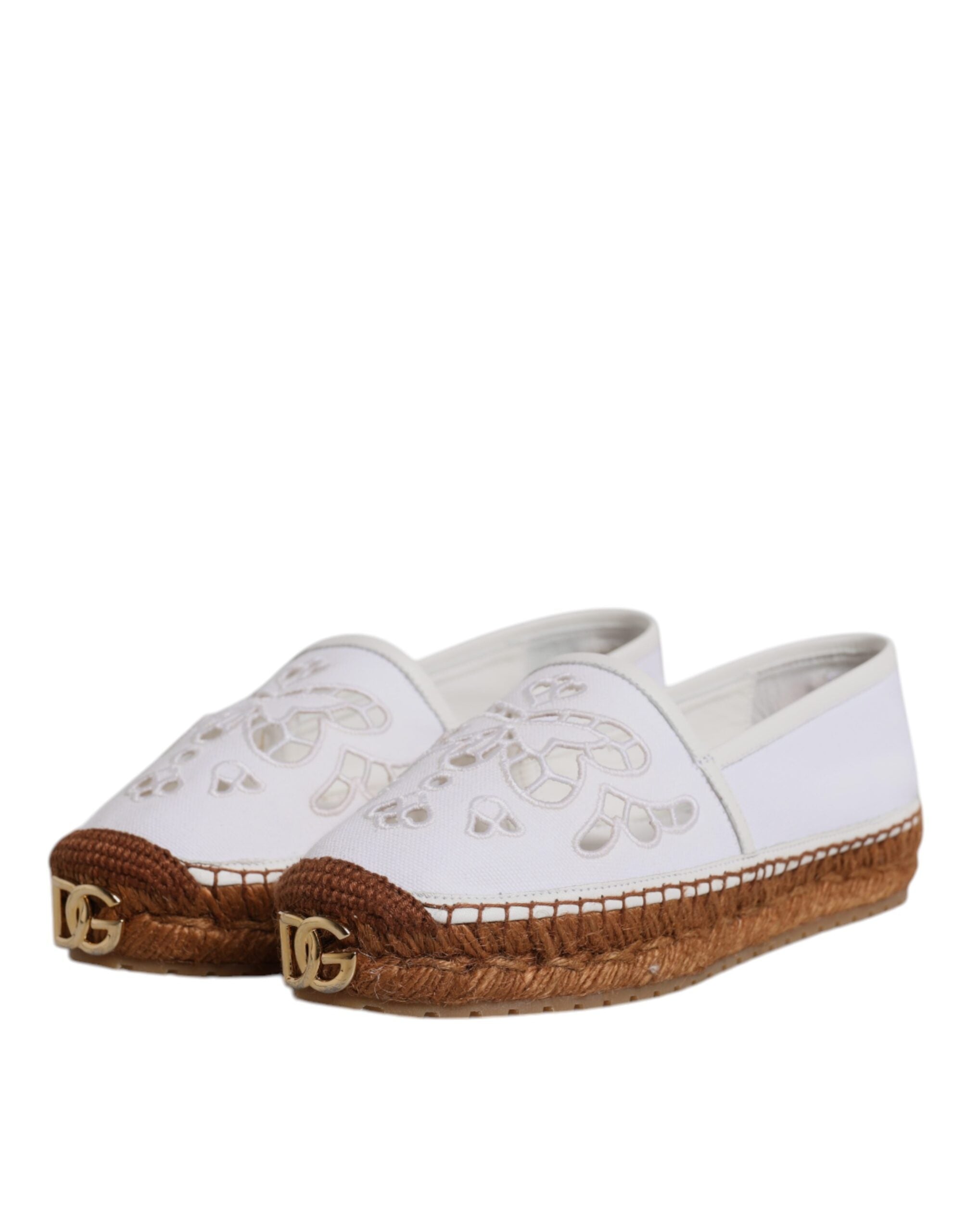 Dolce & Gabbana White Logo Eyelet Slip On Espadrilles Shoes