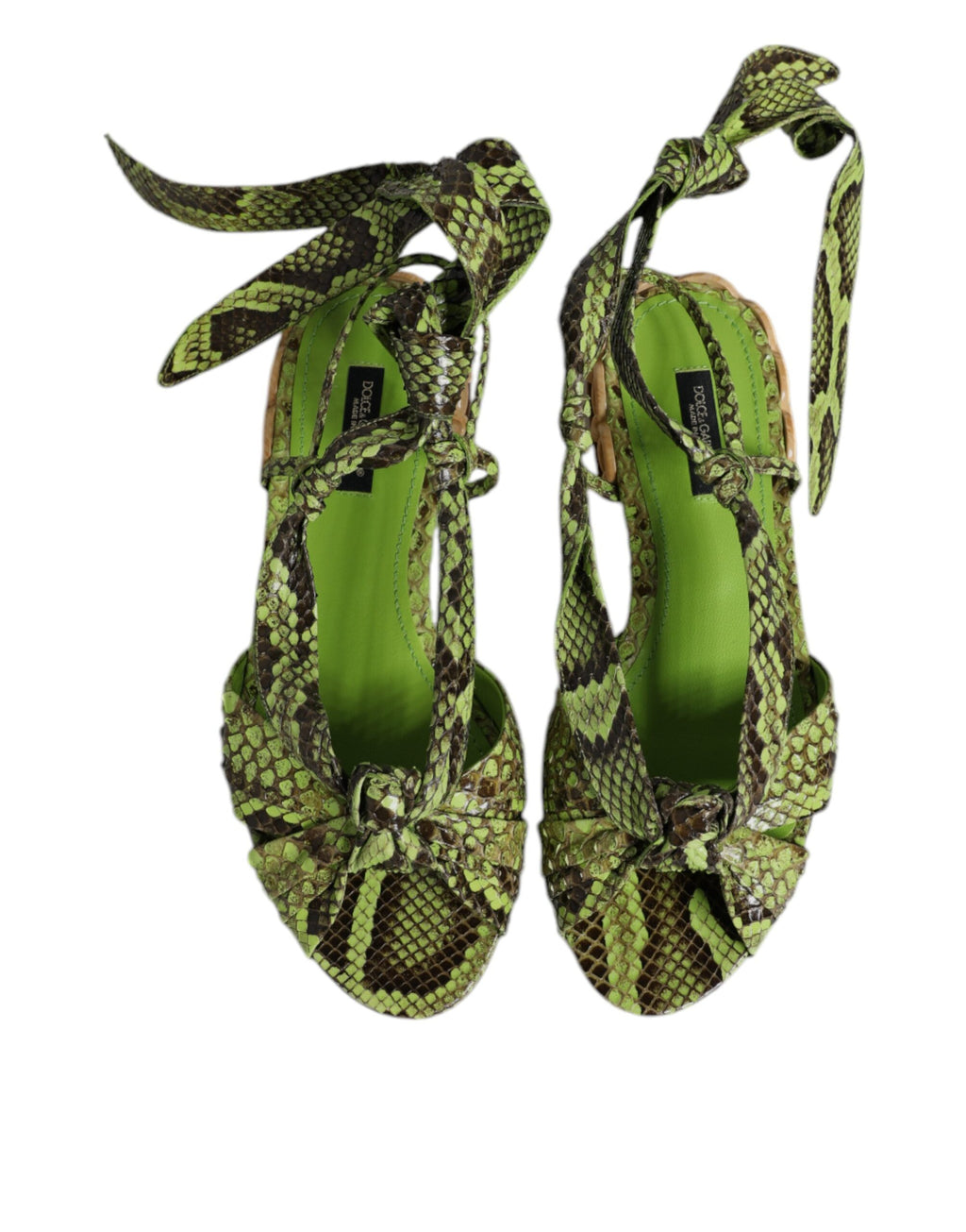 Dolce & Gabbana Green Animal Print Ankle Wrap Sandals Shoes