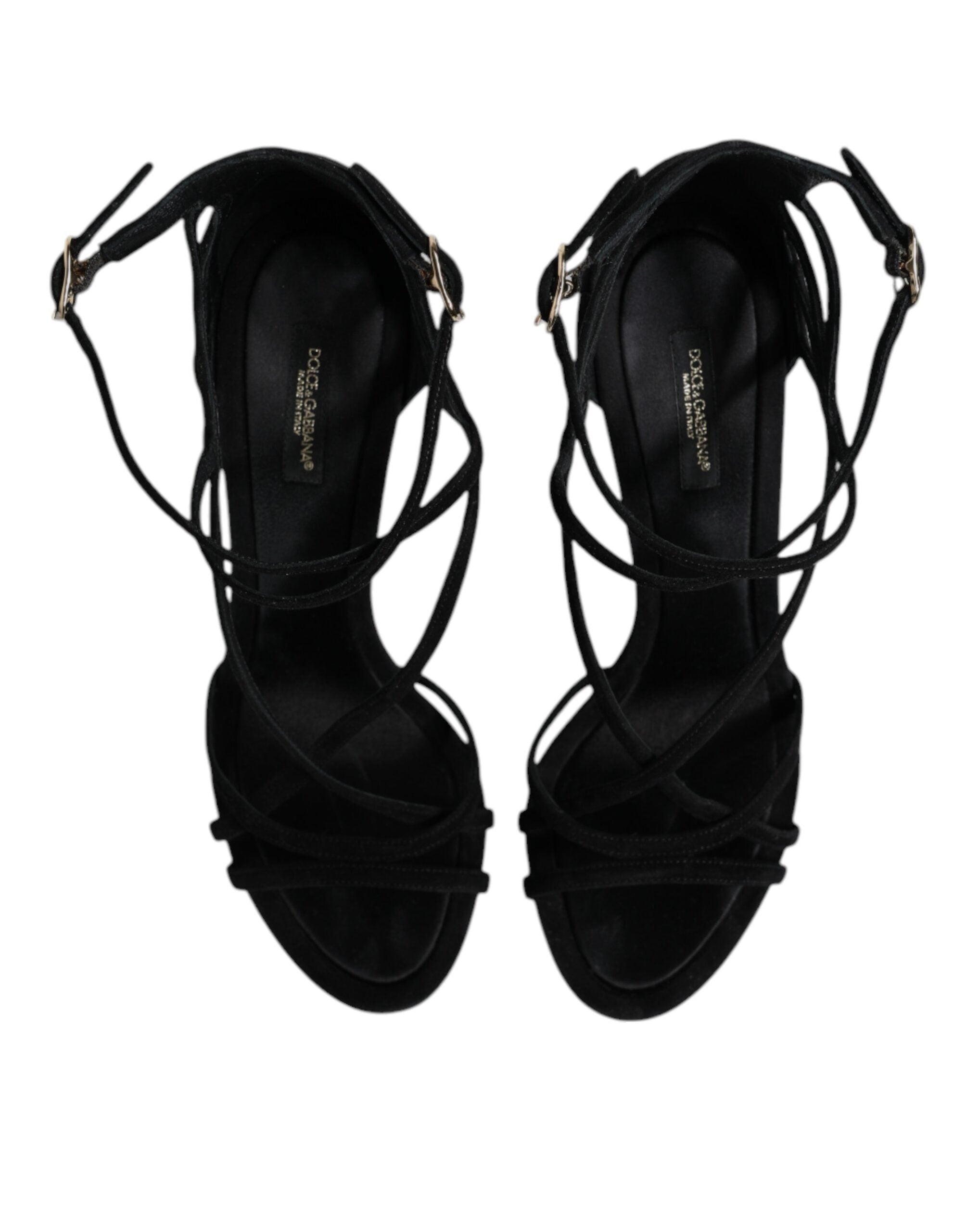 Dolce & Gabbana Black Leather Stiletto Heels Sandals Shoes