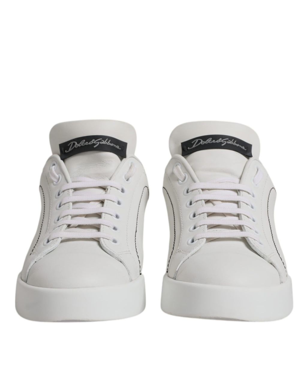 Dolce & Gabbana White Black Leather Low Top Sneakers Shoes