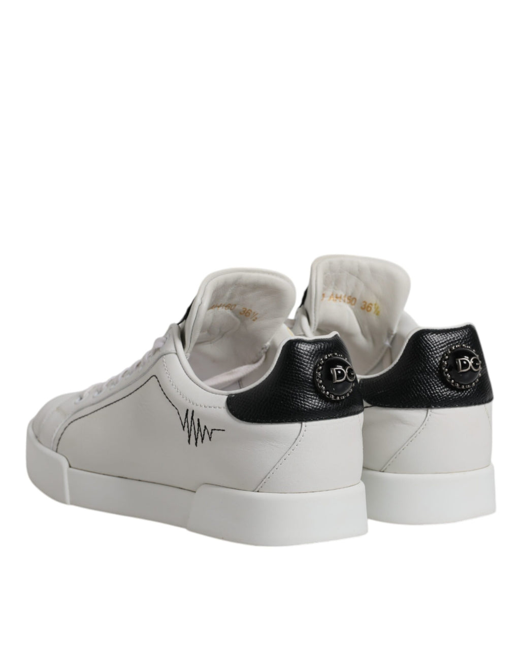 Dolce & Gabbana White Black Leather Low Top Sneakers Shoes