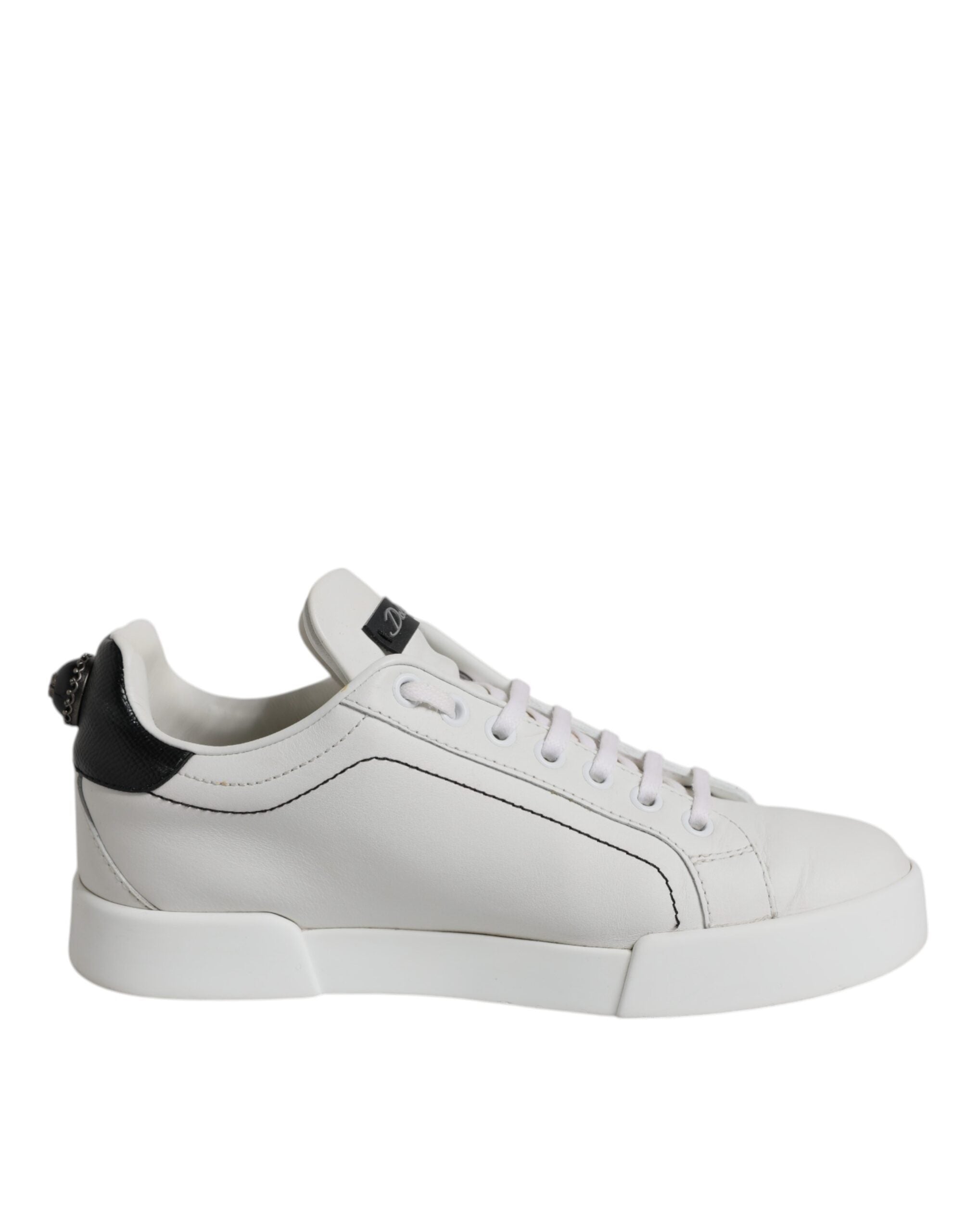 Dolce & Gabbana White Black Leather Low Top Sneakers Shoes