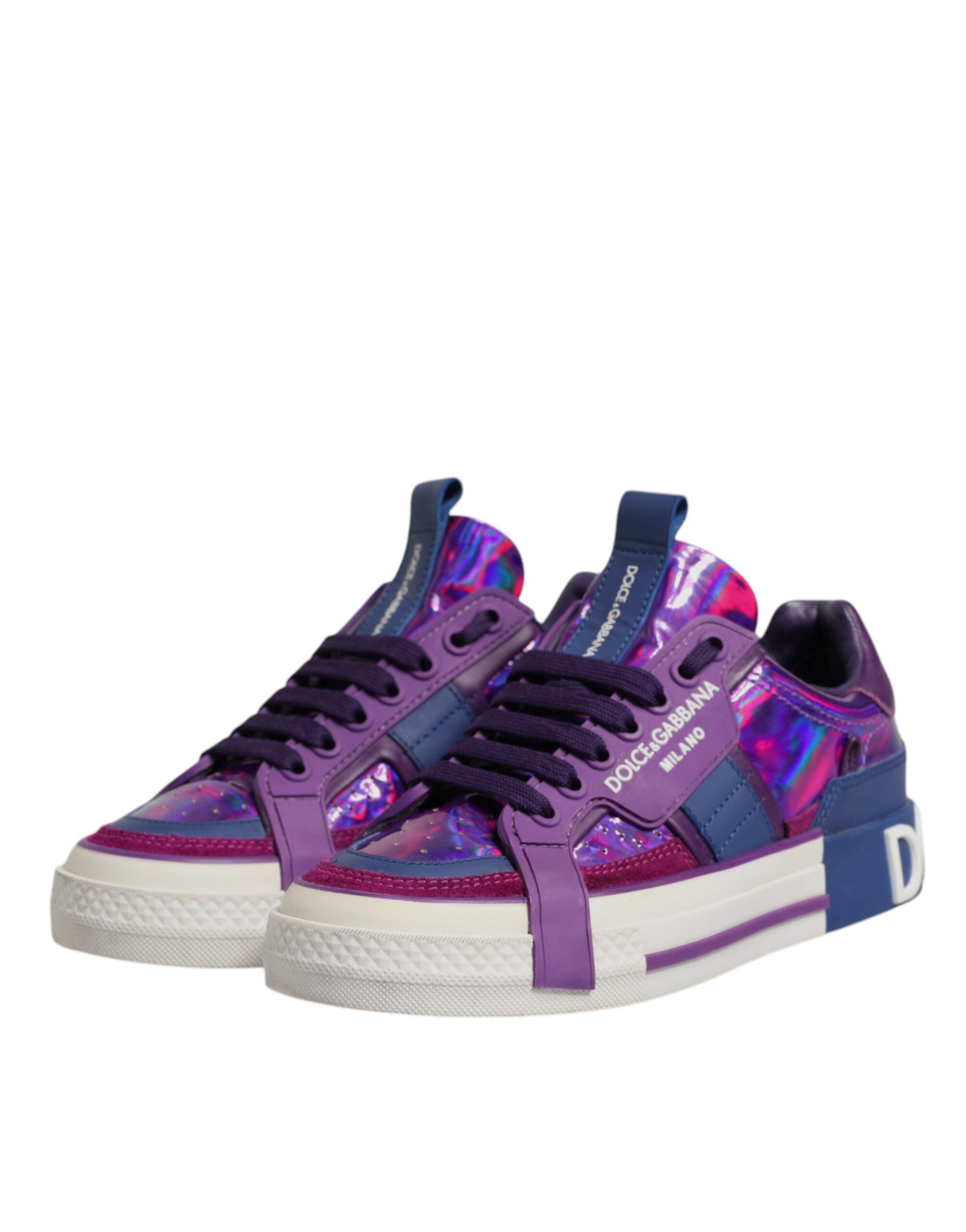 Dolce & Gabbana Purple Leather DG Logo Low Top Sneakers Shoes