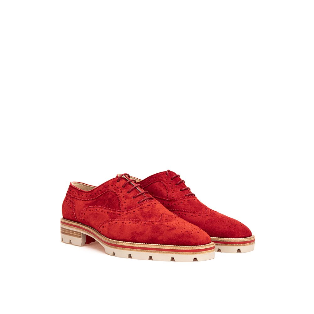 Christian Louboutin Red Suede Leather Oxfords And Derby