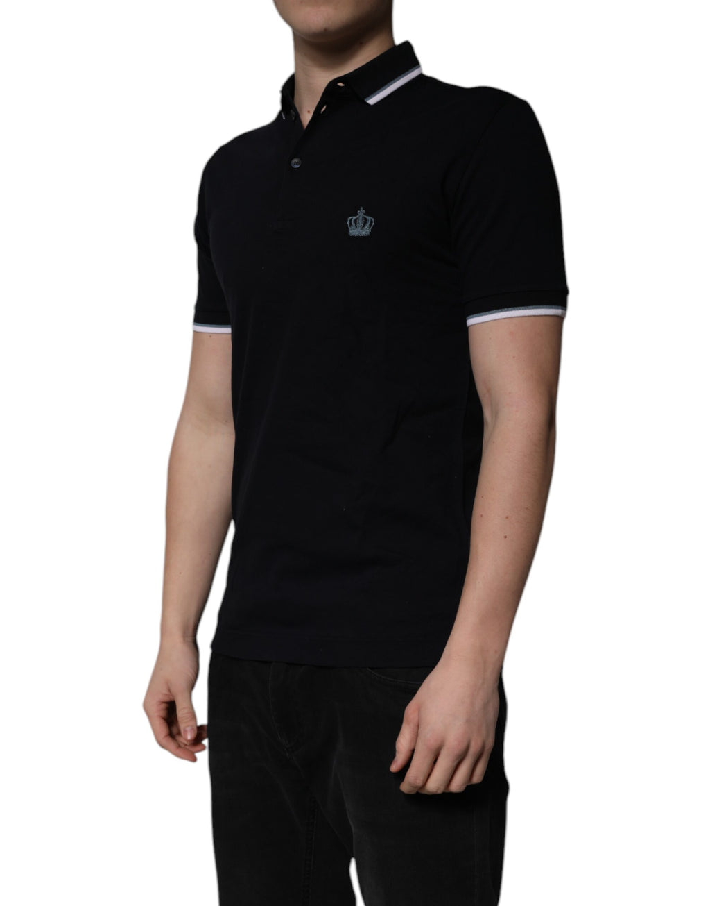 Dolce & Gabbana Black Cotton Crown Collared Polo T-shirt