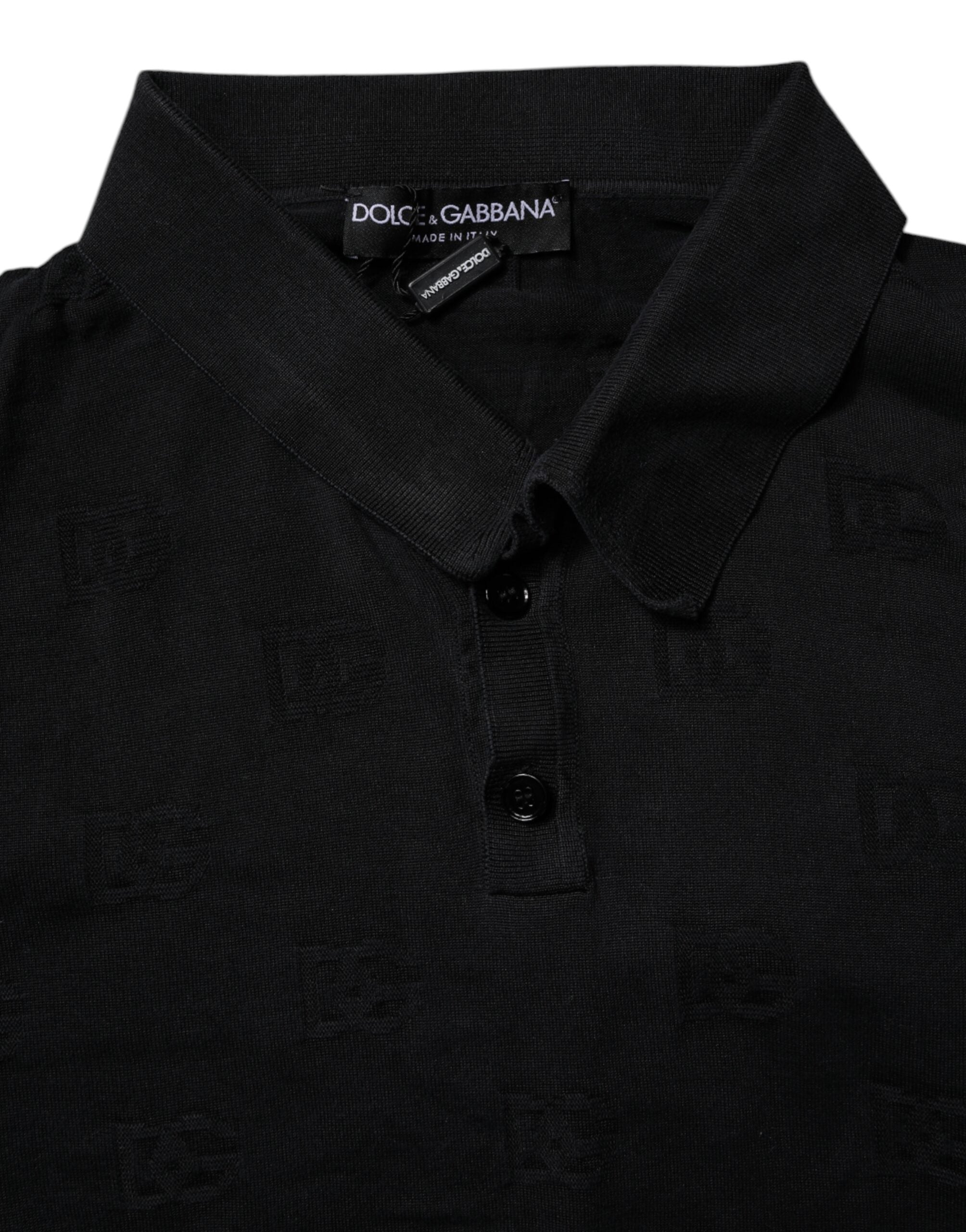 Dolce & Gabbana Black Silk Collared Polo T-shirt