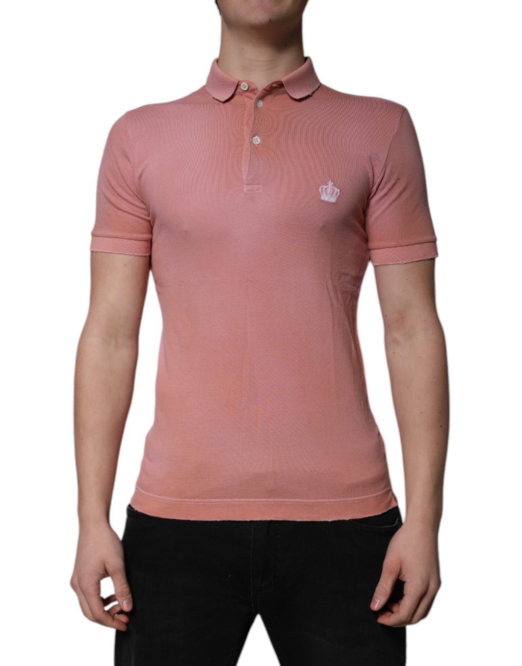 Dolce & Gabbana Pink Cotton Crown Collared Polo T-shirt