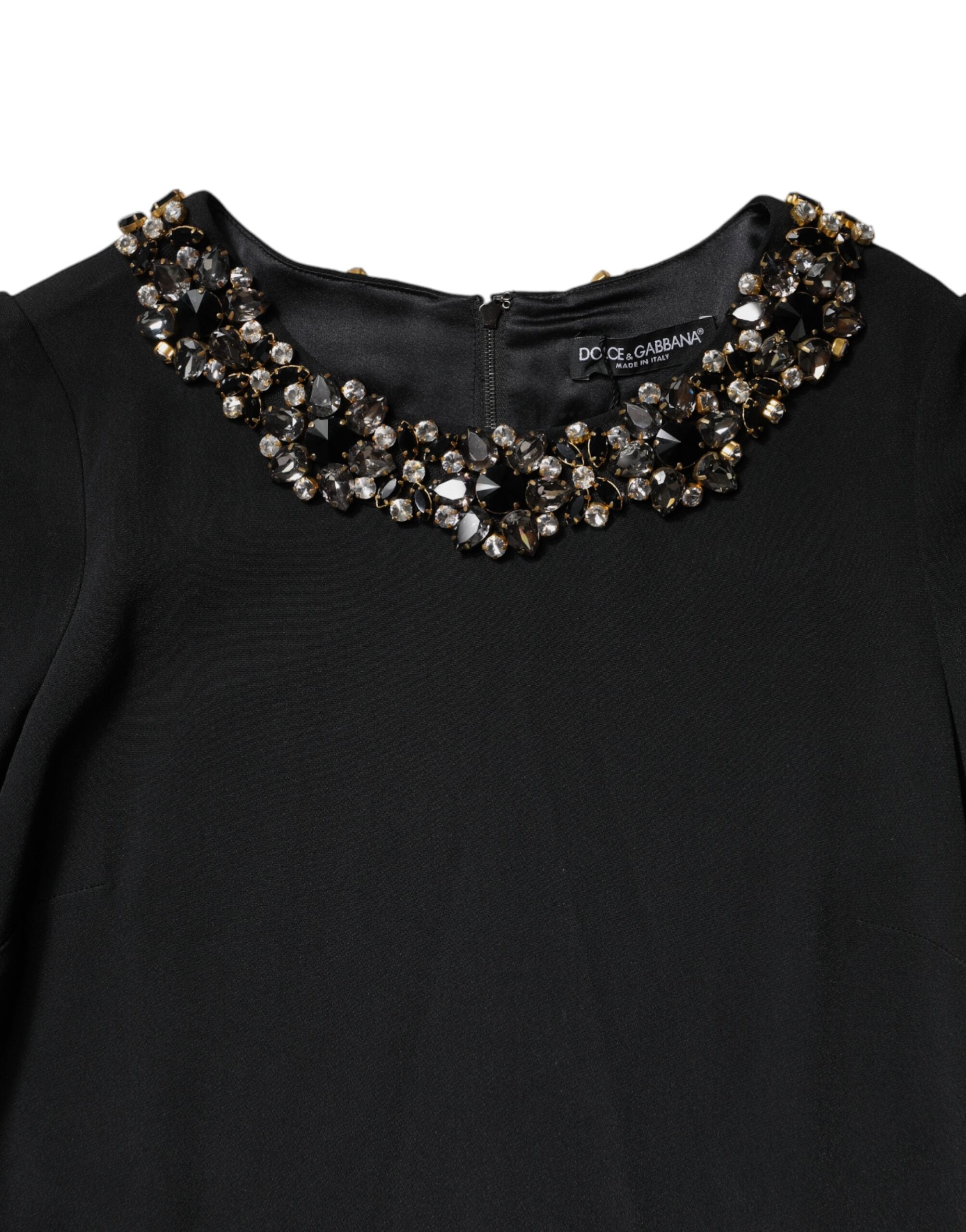 Dolce & Gabbana Black Crystal Embellished Round Neck Mini Dress