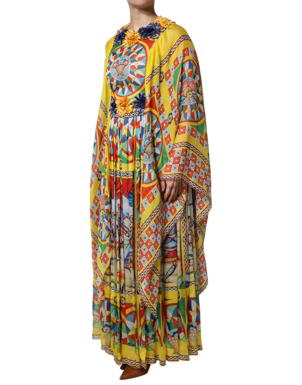 Dolce & Gabbana Multicolour Carretto Print Kaftan Twill Dress