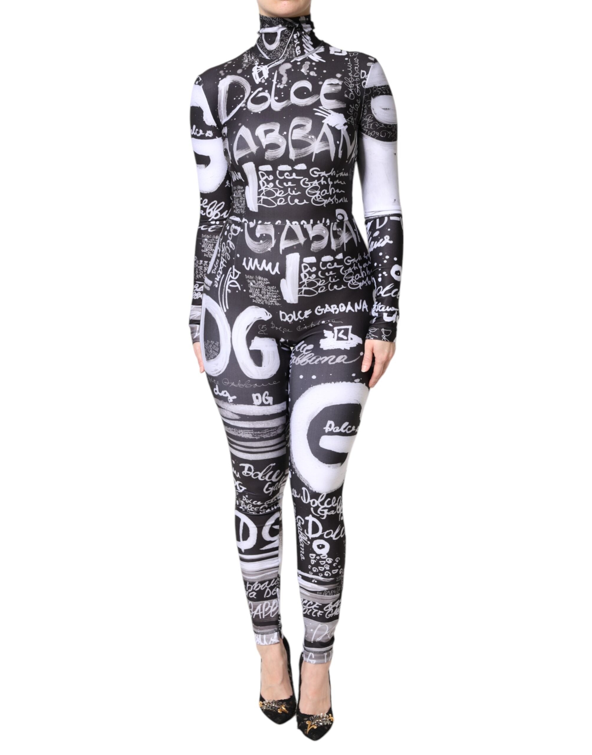 Dolce & Gabbana Black Logo Turtleneck Bodycon Jumpsuit Dress