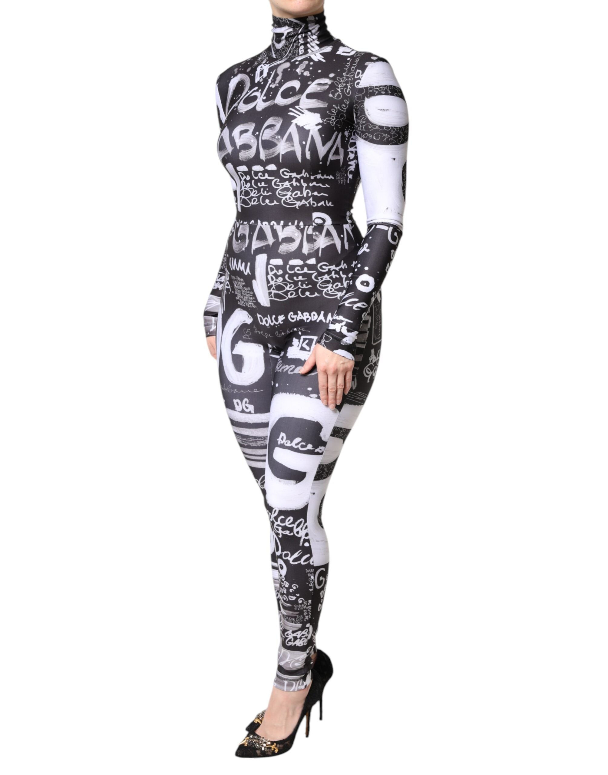 Dolce & Gabbana Black Logo Turtleneck Bodycon Jumpsuit Dress