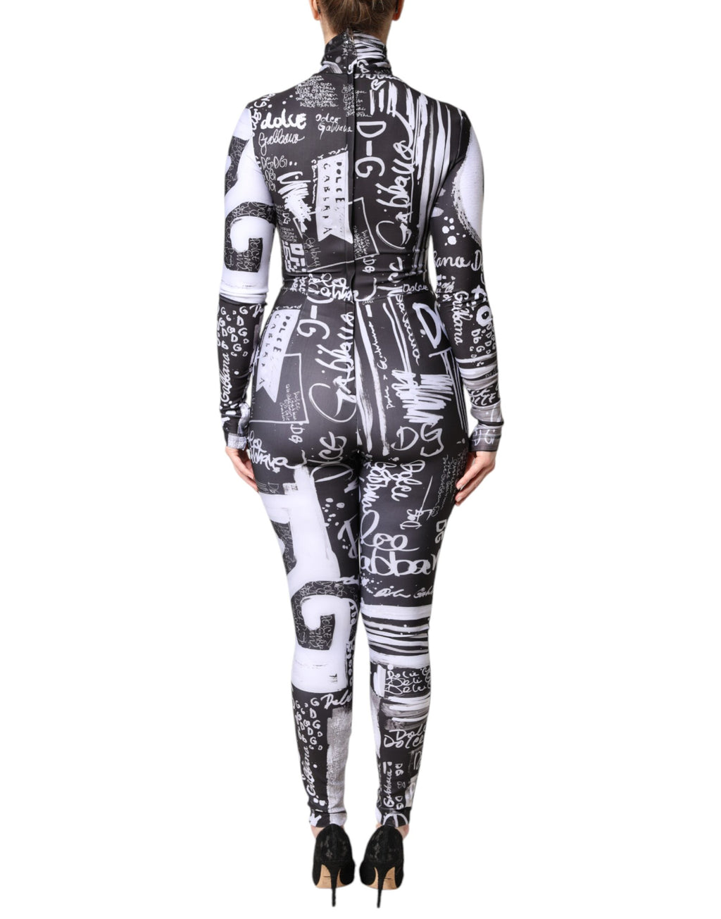 Dolce & Gabbana Black Logo Turtleneck Bodycon Jumpsuit Dress