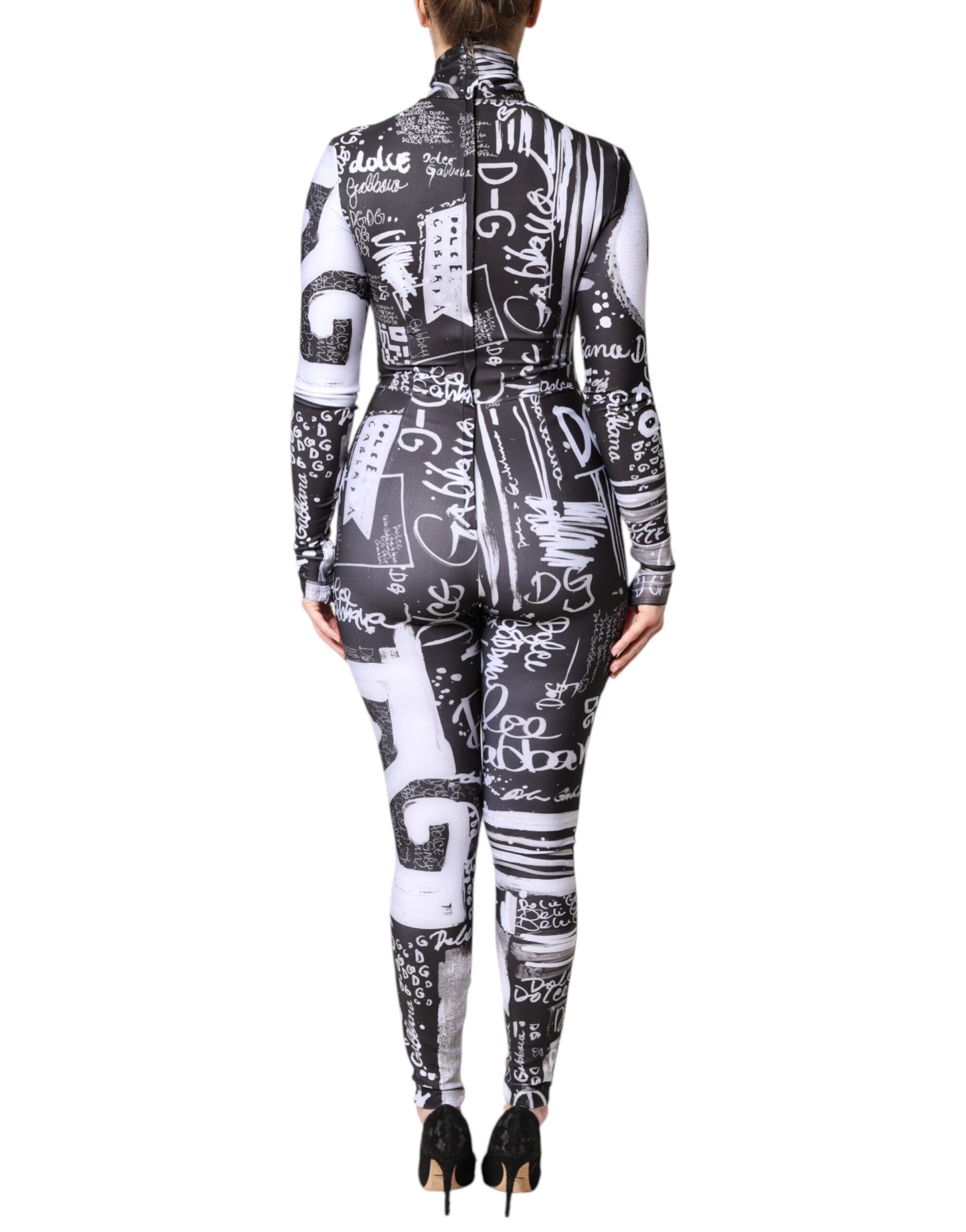 Dolce & Gabbana Black Logo Turtleneck Bodycon Jumpsuit Dress