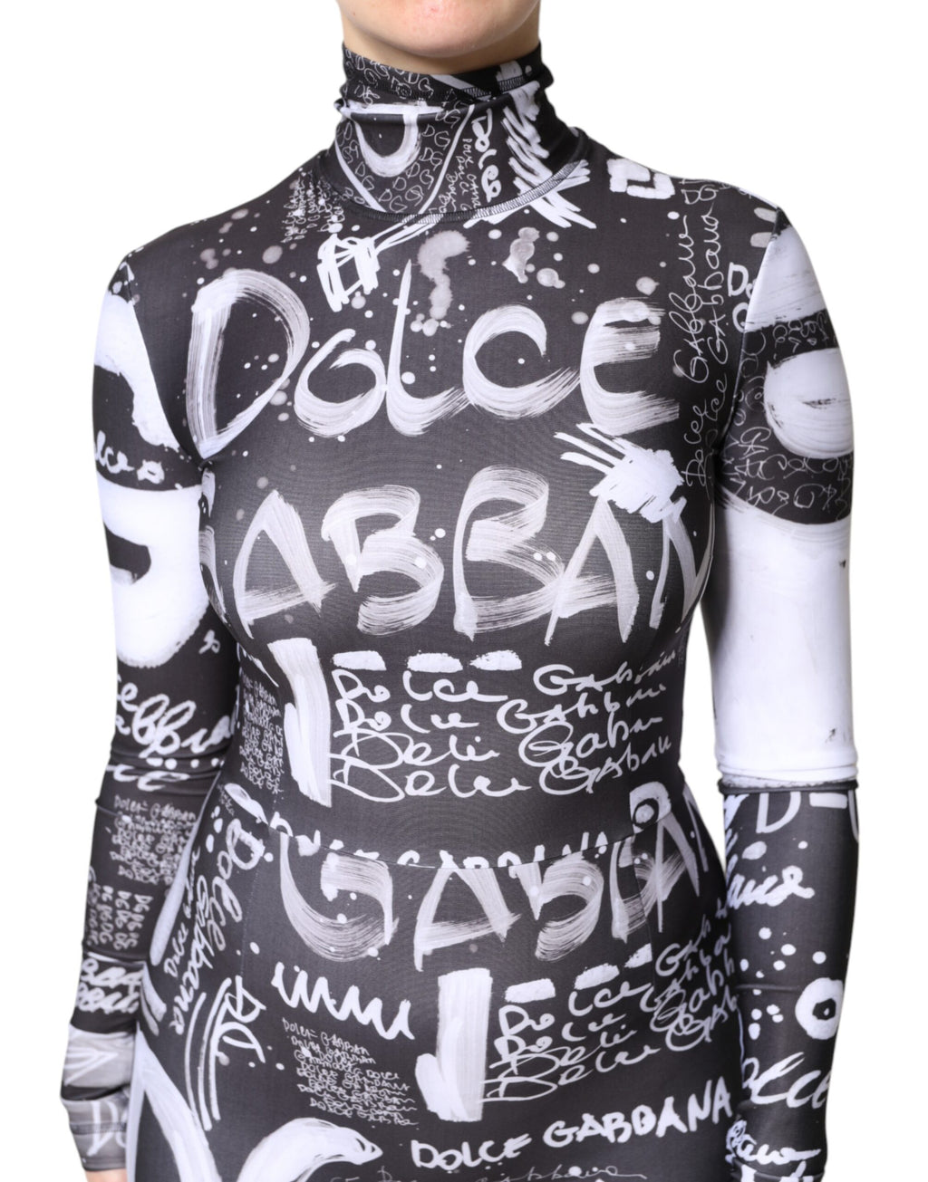 Dolce & Gabbana Black Logo Turtleneck Bodycon Jumpsuit Dress