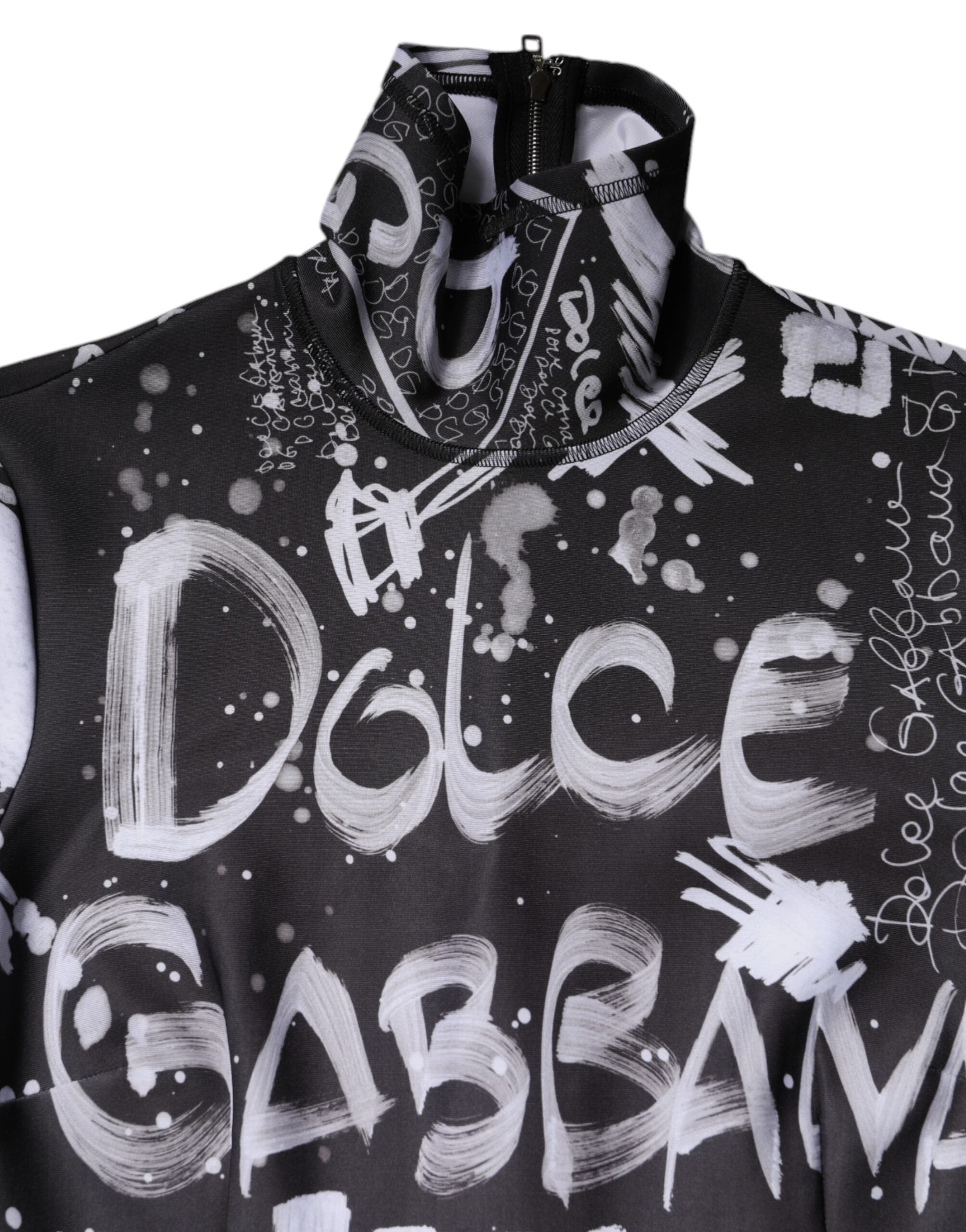 Dolce & Gabbana Black Logo Turtleneck Bodycon Jumpsuit Dress