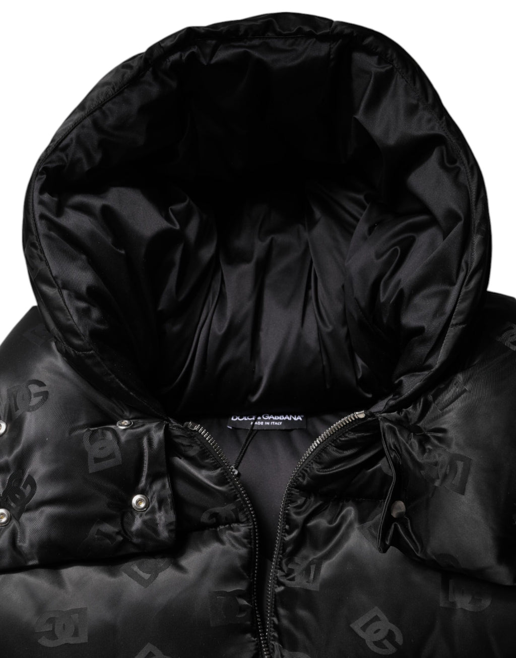 Dolce & Gabbana Black Padded Puffer Hooded Full Zip Cropped Jacket