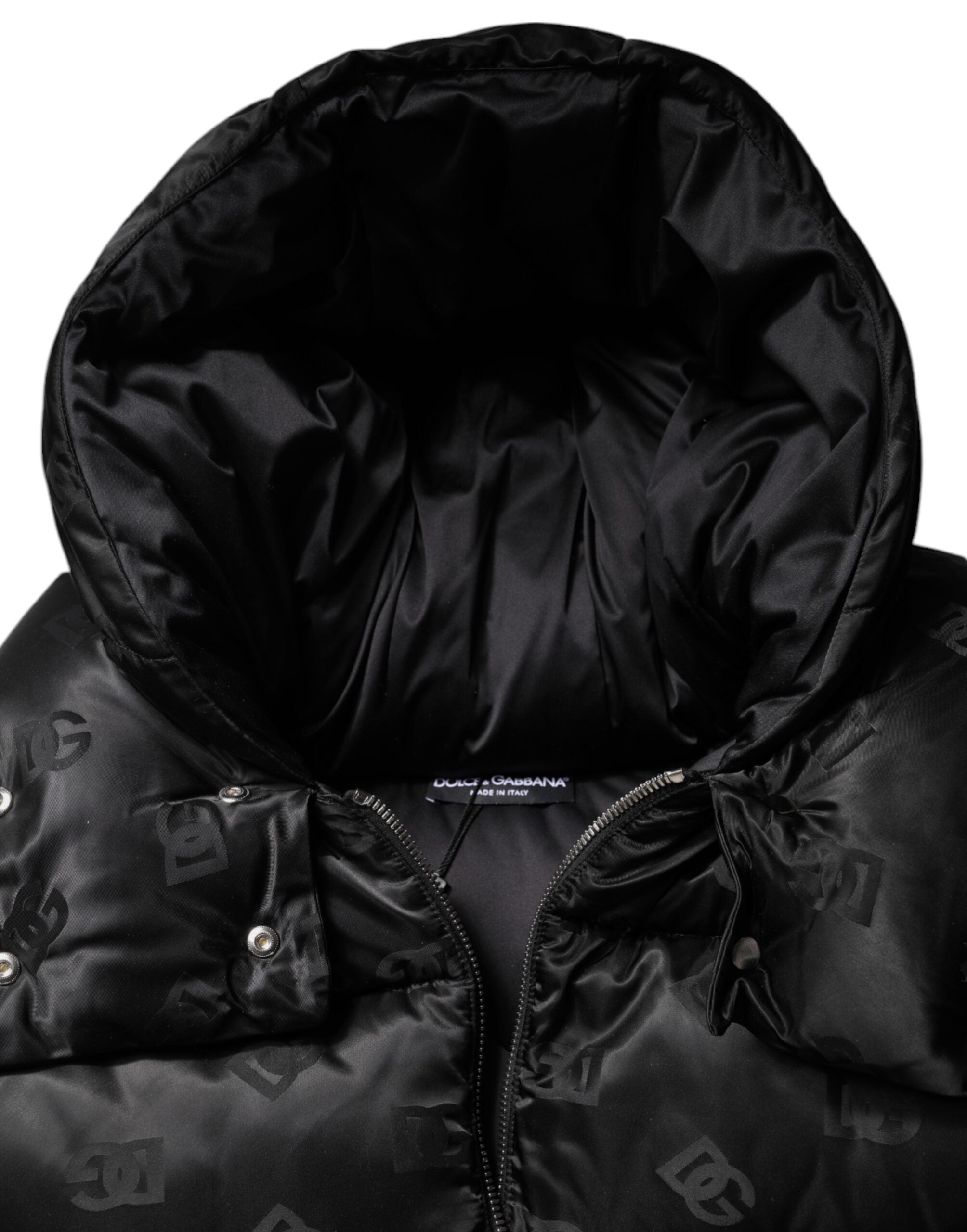 Dolce & Gabbana Black Padded Puffer Hooded Full Zip Cropped Jacket