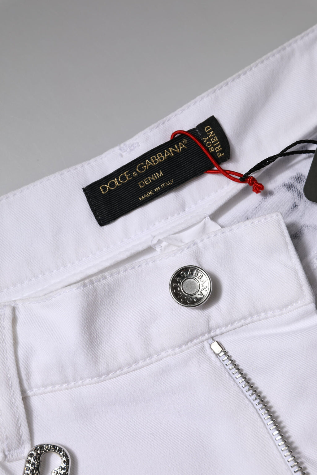 Dolce & Gabbana White Printed Embellished Skinny Denim Jeans