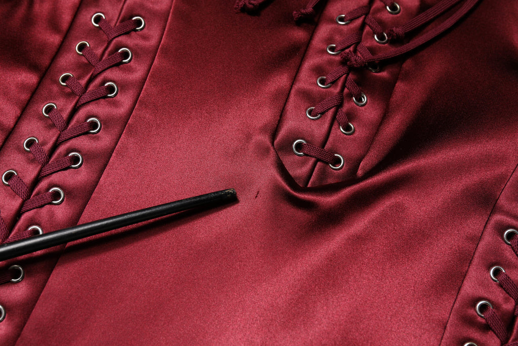 Dolce & Gabbana Burgundy High Waist Satin Corset Midi Skirt