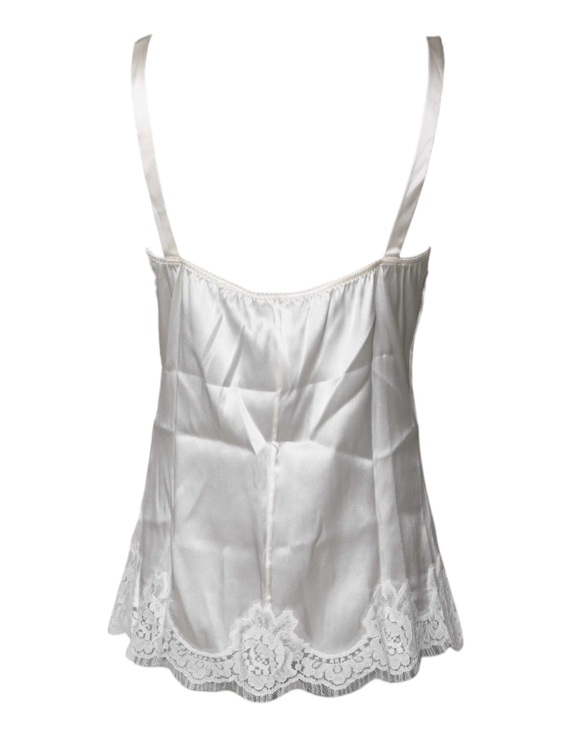 Dolce & Gabbana Top White Satin Lace Tank Lingerie Underwear