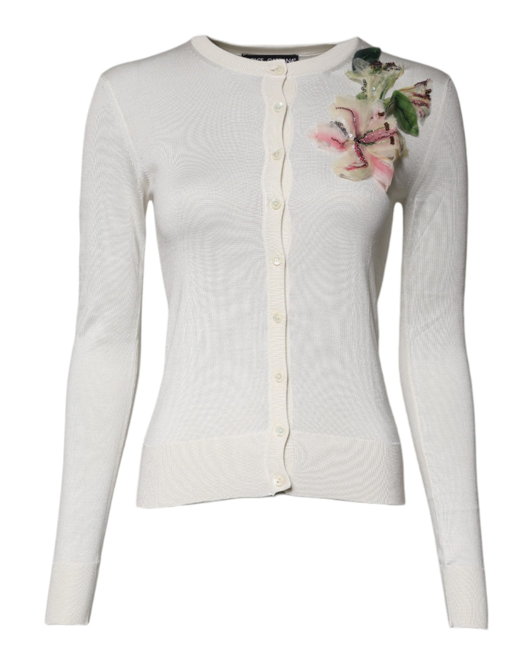 Dolce & Gabbana Cream Floral Silk Embellished Cardigan Sweater