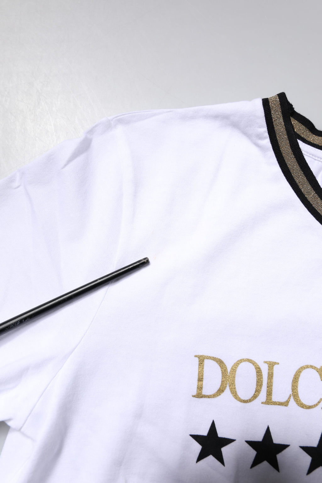 Dolce & Gabbana White Printed Round Neck Top Cotton T-shirt