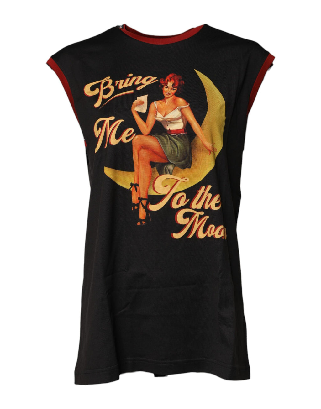 Dolce & Gabbana Black Pin Up Cotton Round Neckline Tank Top