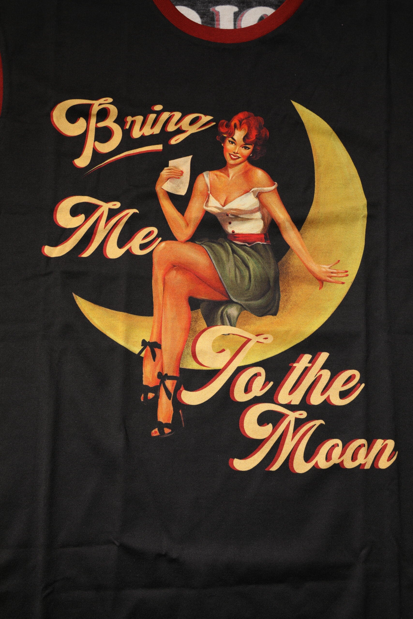 Dolce & Gabbana Black Pin Up Cotton Round Neckline Tank Top