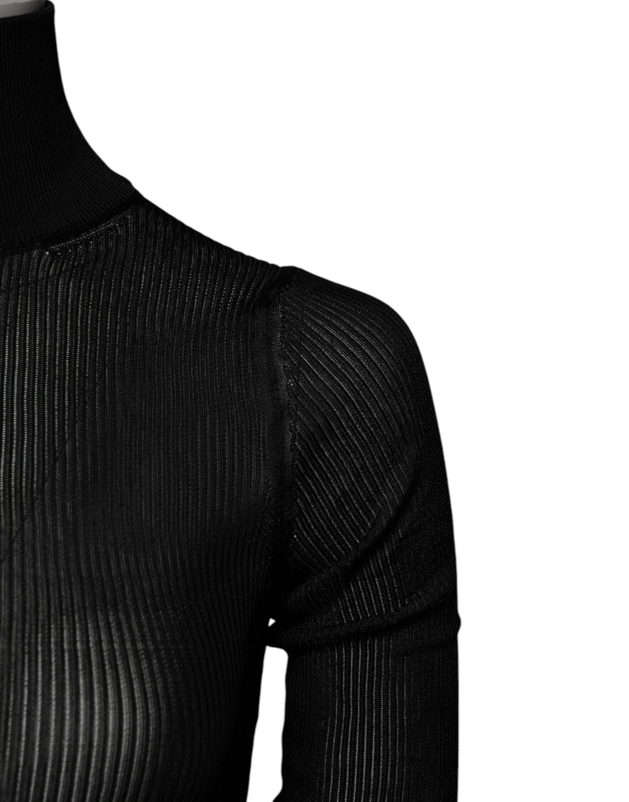 Dolce & Gabbana Black Knit Long Sleeves Turtleneck Slim Top
