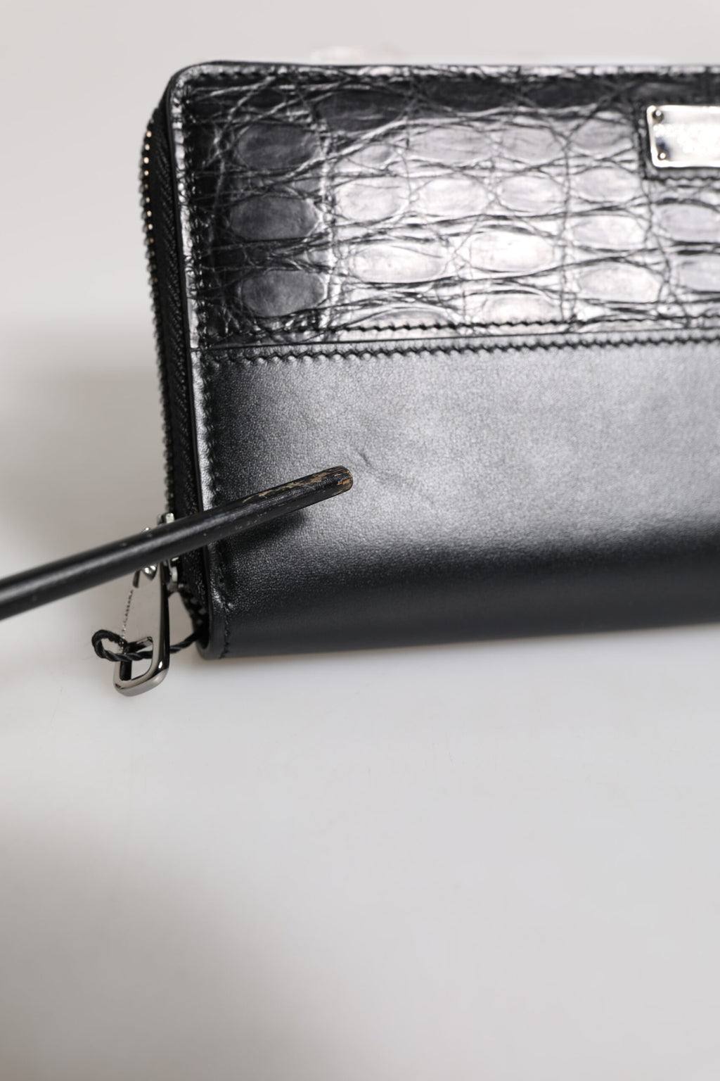 Dolce & Gabbana Black Leather Logo Plaque Zip Around Continental Wallet