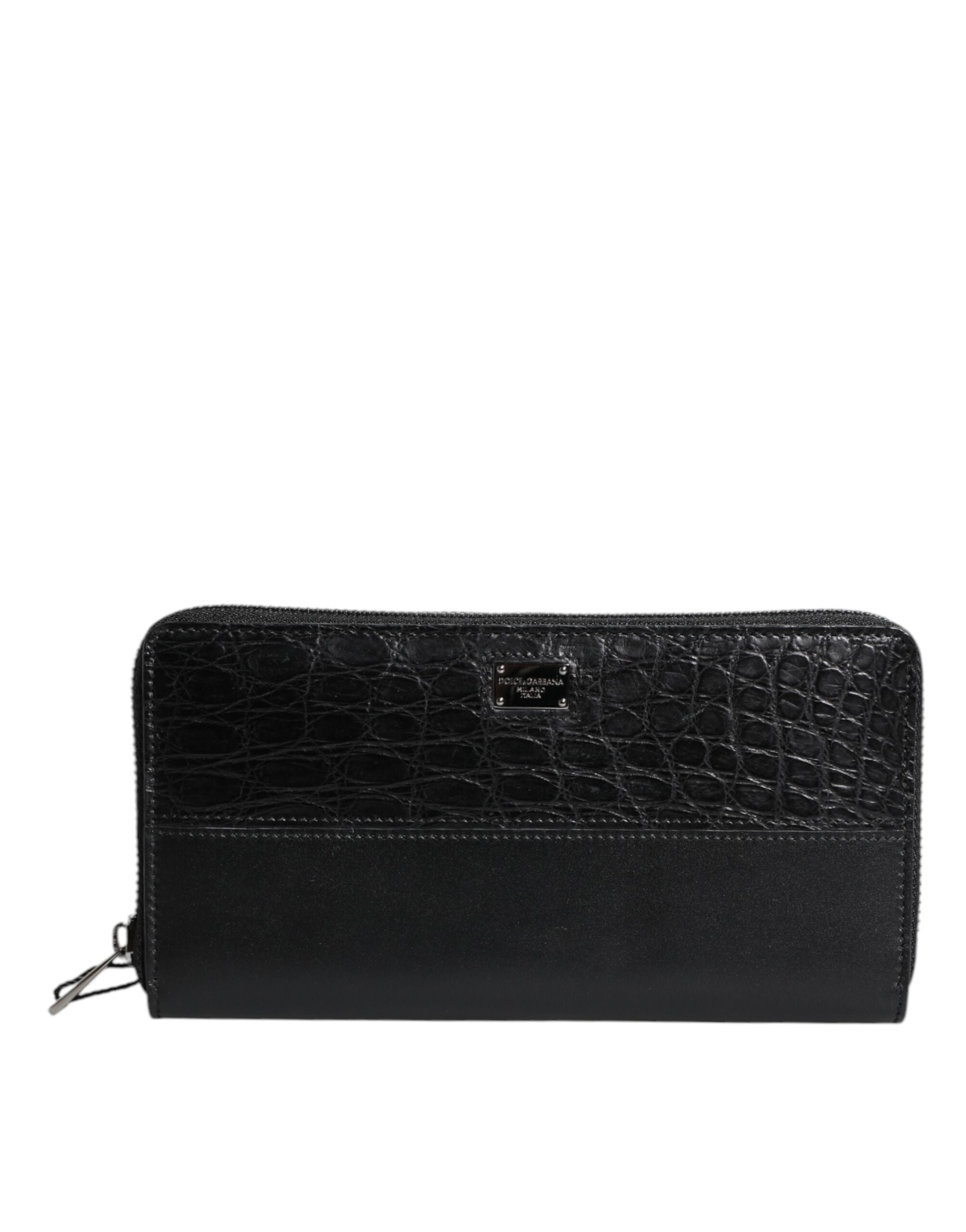 Dolce & Gabbana Black Leather Logo Plaque Zip Around Continental Wallet