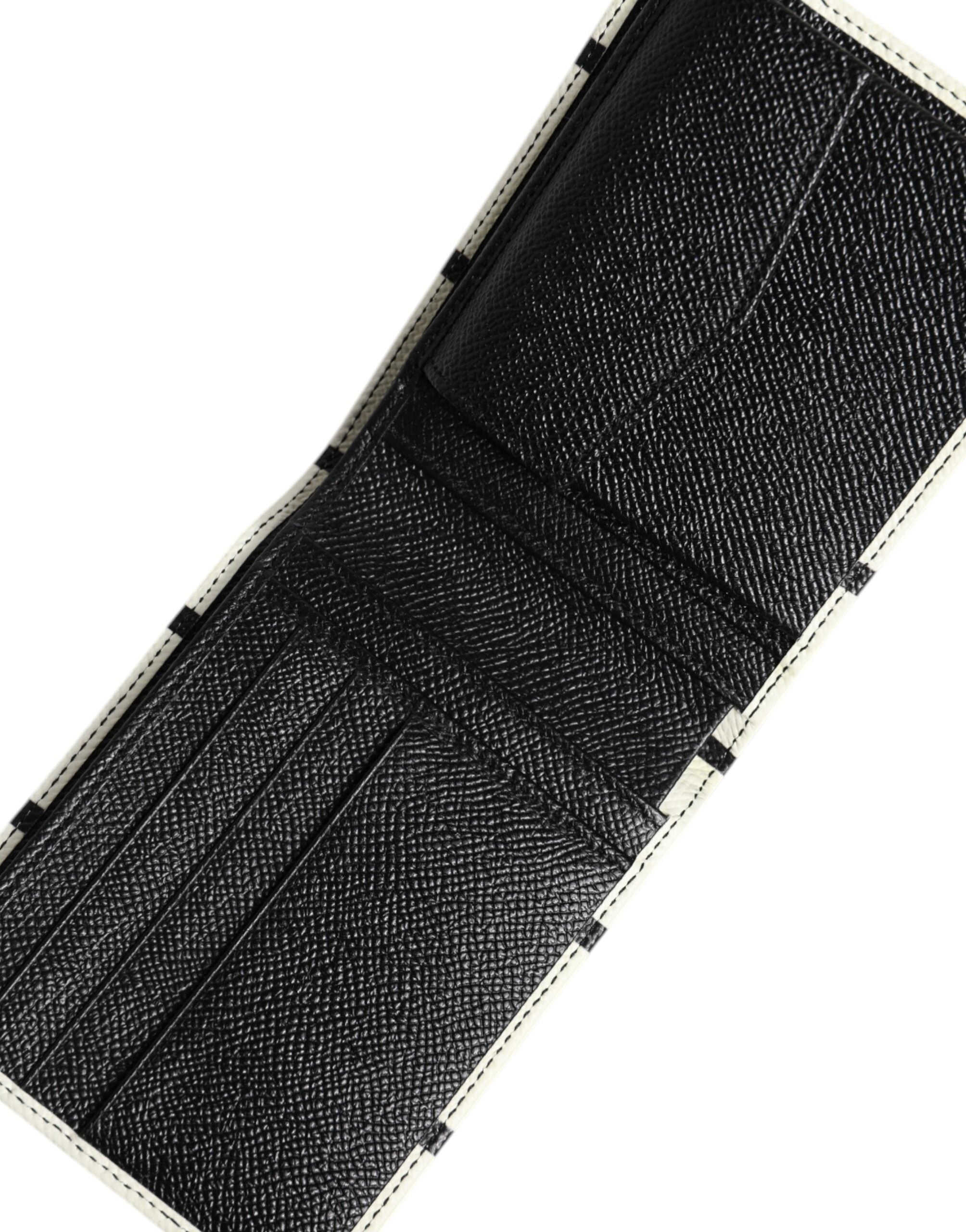 Dolce & Gabbana White Leather DG Crown Royals Bifold Card Holder Wallet