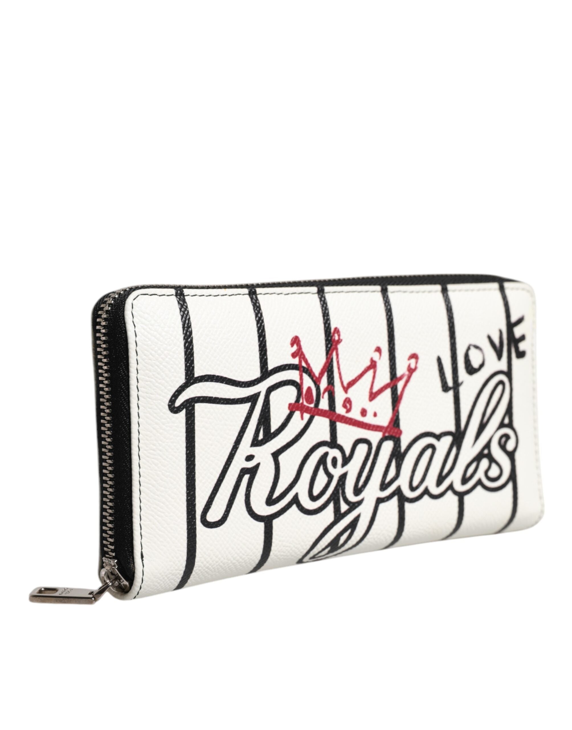 Dolce & Gabbana White Leather DG Crown Royals Continental Zip Around Wallet