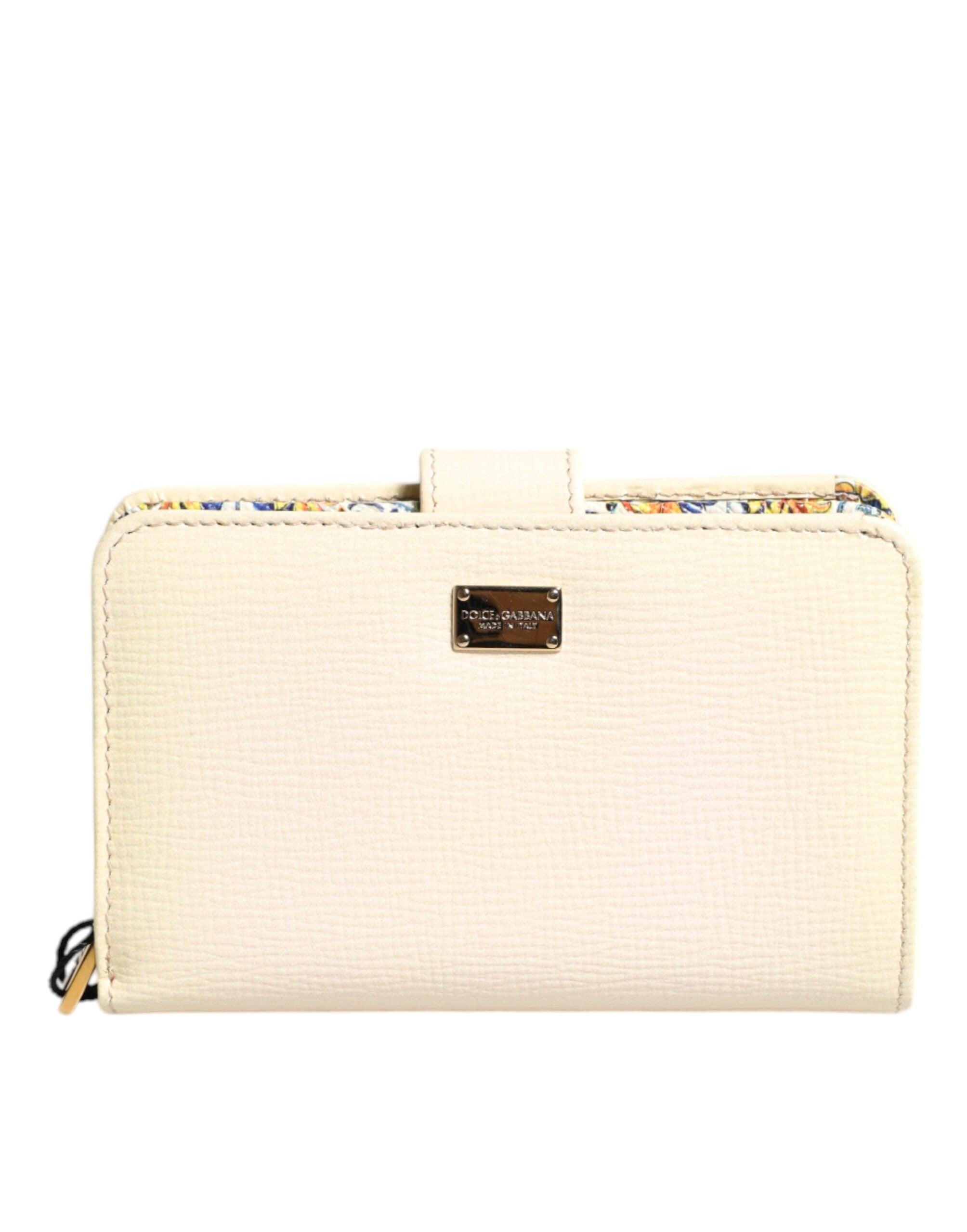 Dolce & Gabbana Ivory Calf Leather Compact Logo Plaque Card Holder Wallet