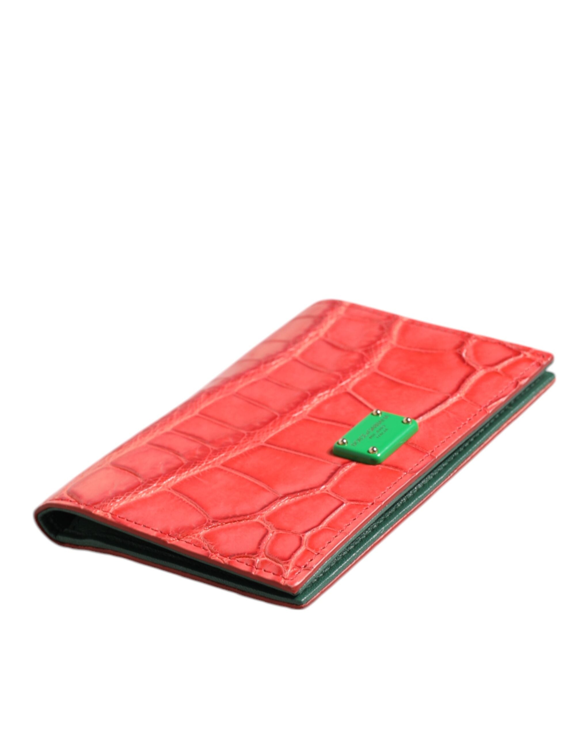 Dolce & Gabbana Red Exotic Leather Logo Plaque Card Holder Wallet