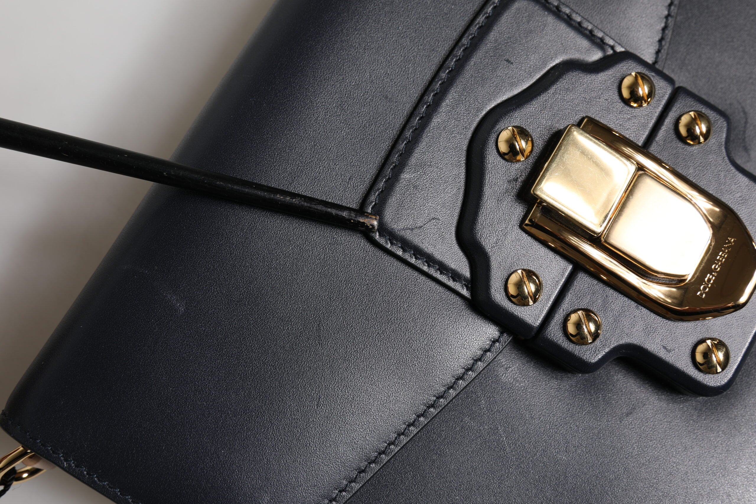 Dolce & Gabbana Black Leather Logo Gold Crossbody Purse Bag