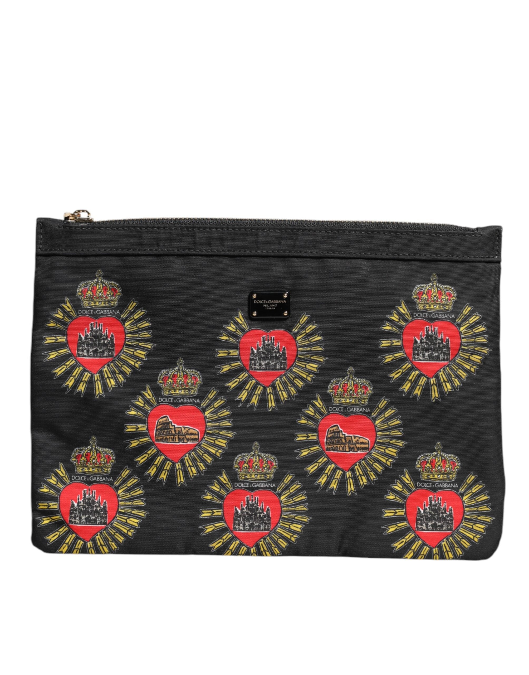 Dolce & Gabbana Black Red Nylon Sacred Heart Clutch Pouch Bag