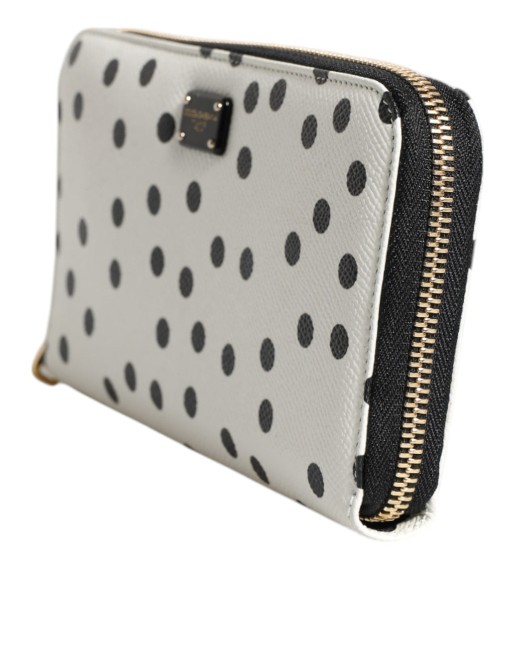 Dolce & Gabbana White Black Striped Leather Zip Around Continental Wallet