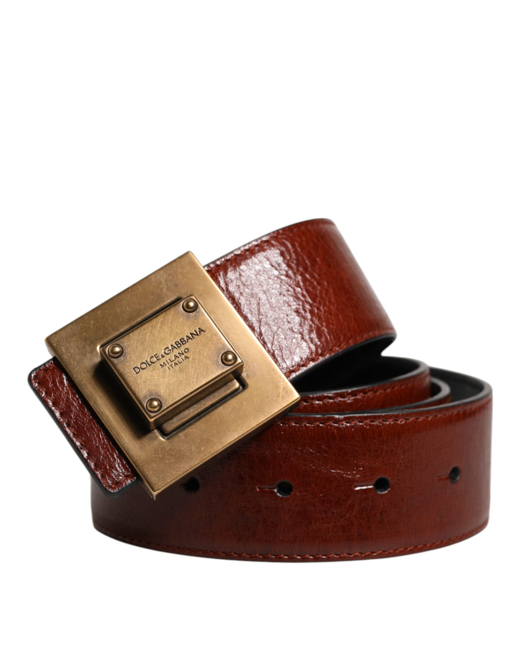 Dolce & Gabbana Dark Brown Leather Gold Metal Buckle Belt