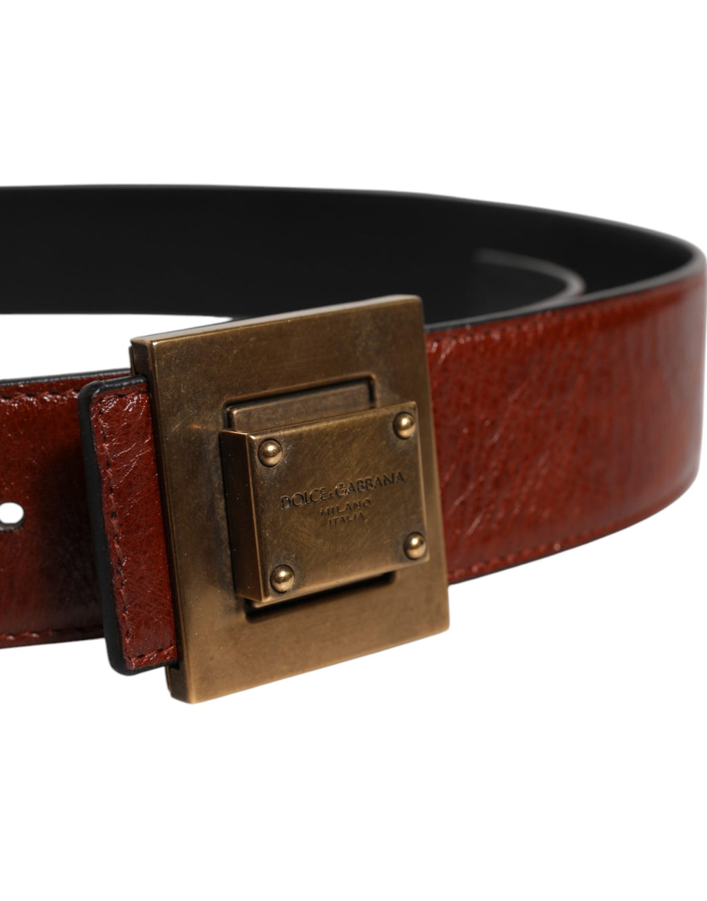 Dolce & Gabbana Dark Brown Leather Gold Metal Buckle Belt