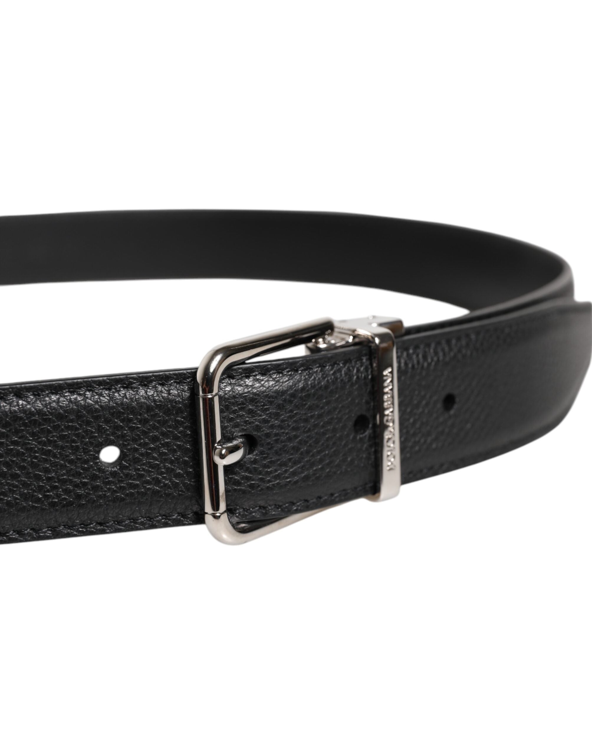 Dolce & Gabbana Black Leather Silver Metal Buckle Belt