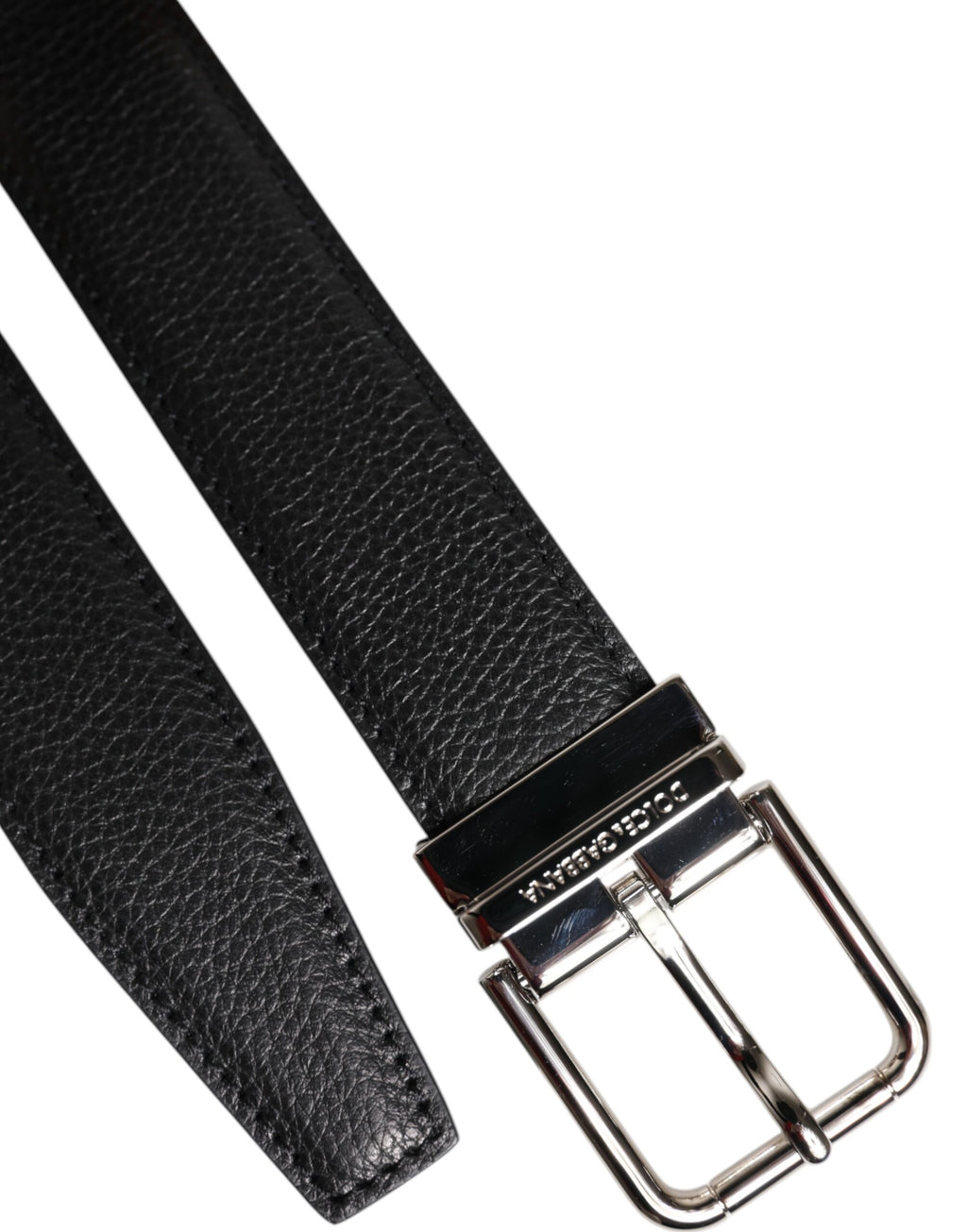 Dolce & Gabbana Black Leather Silver Metal Buckle Belt