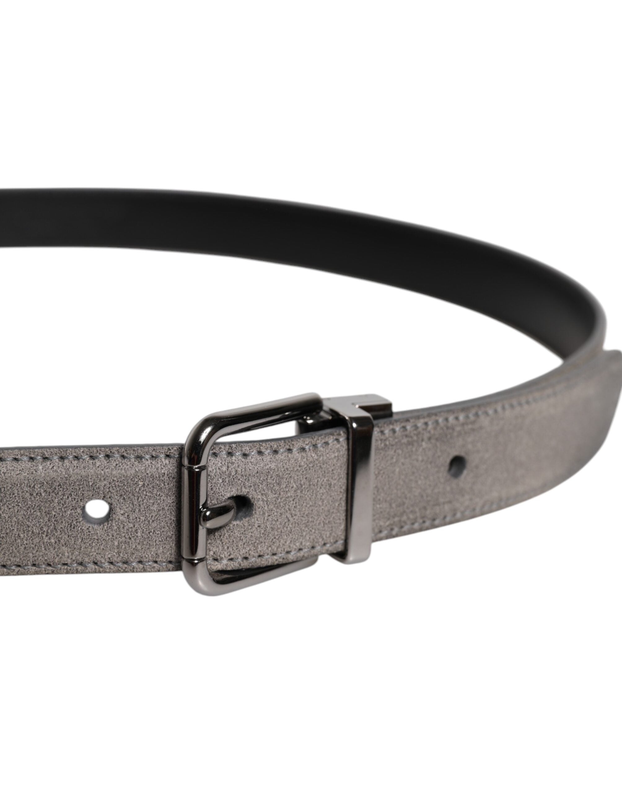 Dolce & Gabbana Gray Leather Silver Tone Metal Buckle Belt