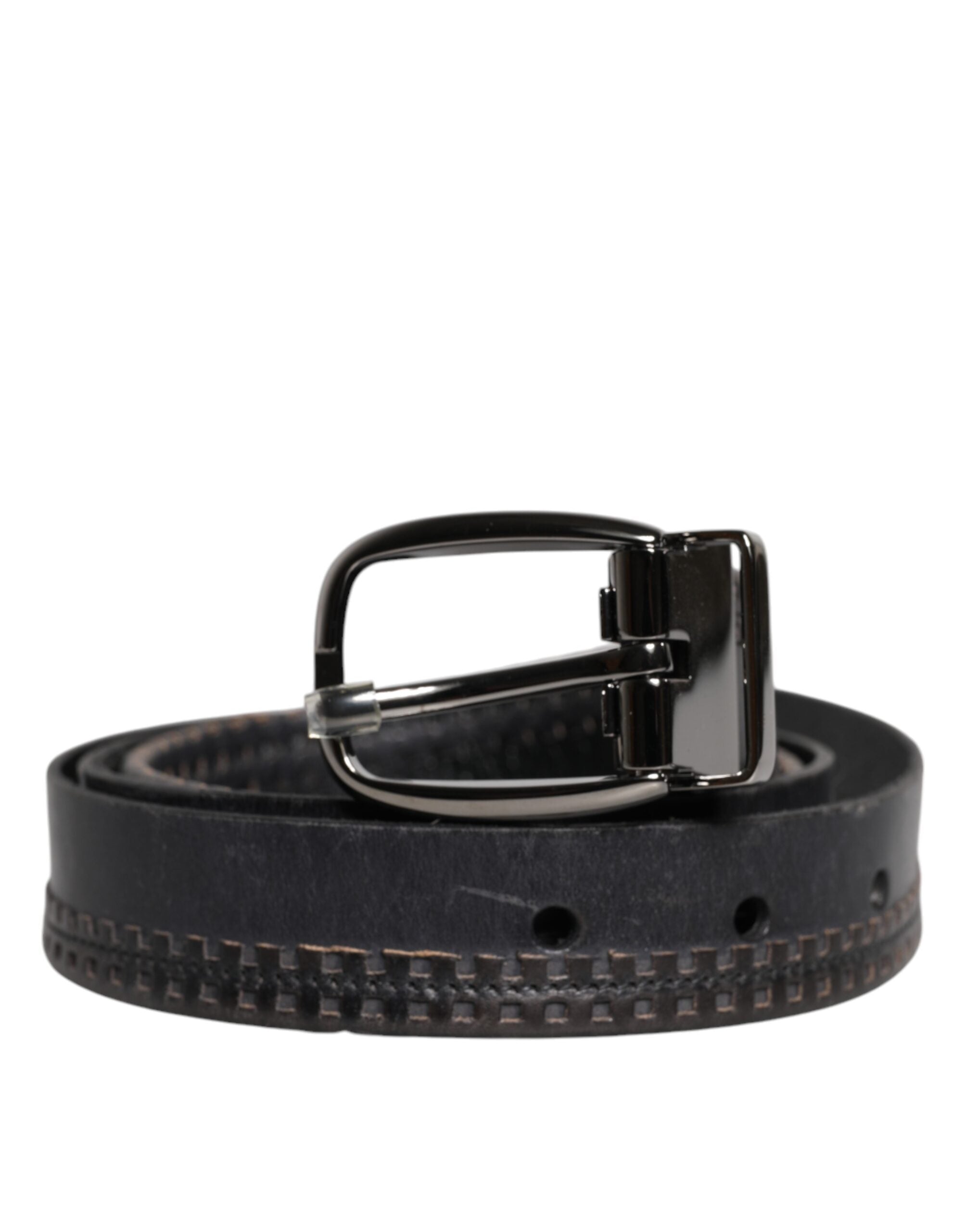 Dolce & Gabbana Black Leather Silver Tone Metal Buckle Belt