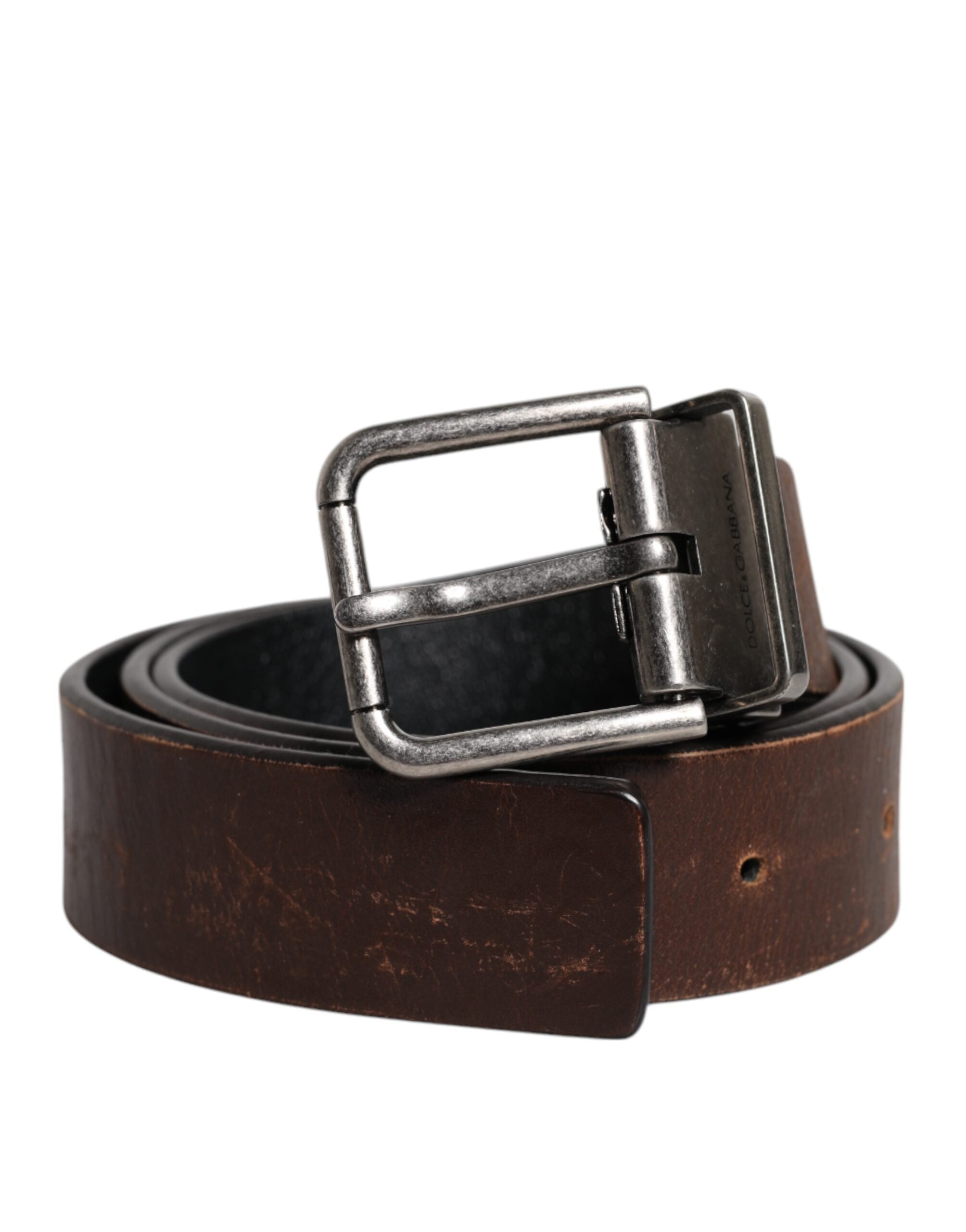 Dolce & Gabbana Brown Solid Leather Classic Waist Buckle Belt