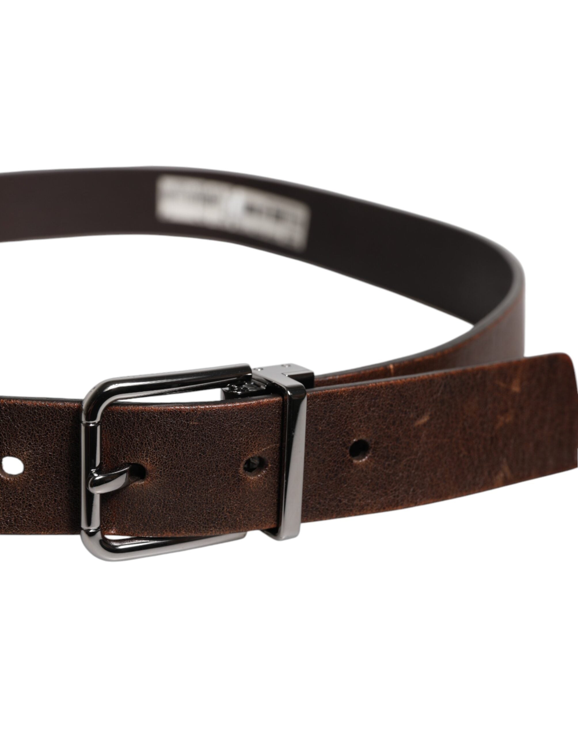 Dolce & Gabbana Brown Leather Classic Metal Logo Buckle Belt
