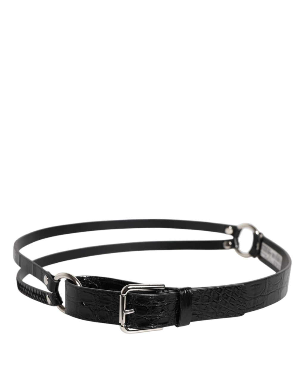 Dolce & Gabbana Black Exotic Leather Metal Logo Buckle Belt