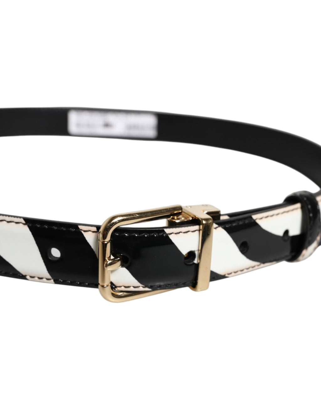 Dolce & Gabbana Black White Zebra Gold Metal Logo Buckle Belt